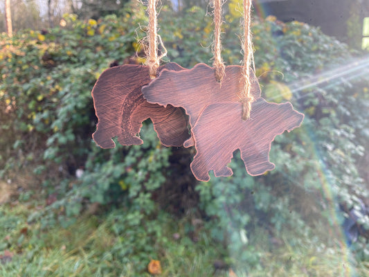 Handsawn copper bears